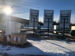 SOLARIS 3000 is a solar-powered system that uses photovoltaic (PV) panels to charge a large DC battery bank. The system includes a solar charge regulator to efficiently convert solar energy into electricity for battery storage. The PV panels are mounted on adjustable piles for optimal solar exposure in remote locations. The system comes with 3000 watts of solar charging capacity, and additional panels can be added in increments of 1000 watts.