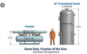 Innopipe dramatically lowers resupply frequency, reduced corrosion exposure across transmission lines, and tighter feedgas specs at Curtis Island.
